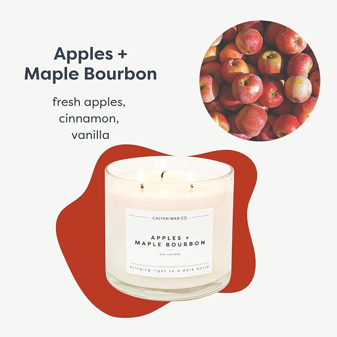 . Apples & Maple Bourbon 3 Wick Scented Candle - 43 Hour Burn - Luxury 3 Wick Soy Candles, alternate product view 2