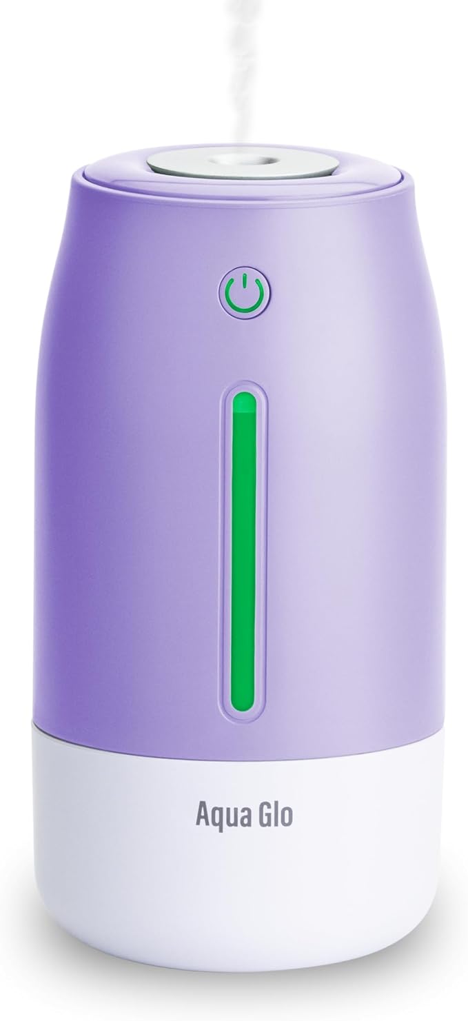 Aqua Glo Personal, Portable Humidifiers for Bedroom – Ultrasonic Cool Mist Humidifier with Built In Rechargeable Battery.