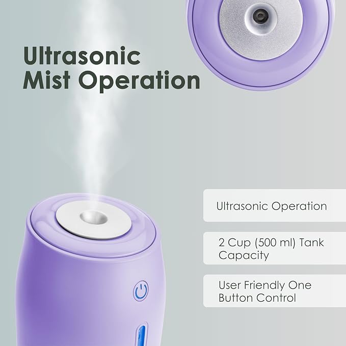 Aqua Glo Personal, Portable Humidifiers for Bedroom – Ultrasonic Cool Mist Humidifier with Built In Rechargeable Battery.