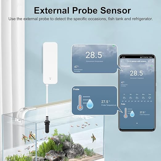Aquarium Thermometer, Smart Fish Tank Thermometer App Monitor WiFi Hygrometer for Baby Room Greenhouse Fish Tank, alternate