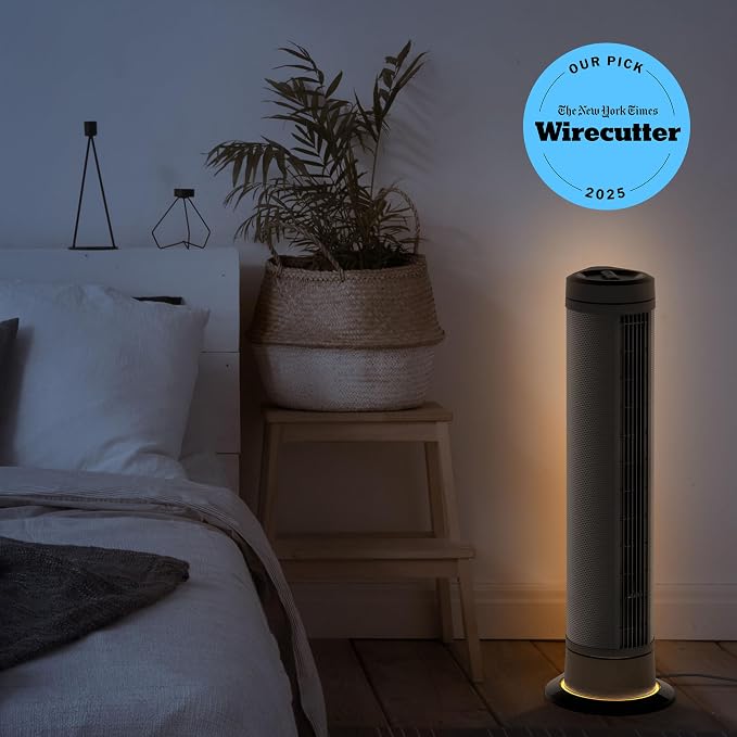 ARA® Oscillating Tower Fan with Ambient Light and Remote, 40 Inch, Quiet Powerful Standing Fan, 5 Speeds, Touch Control