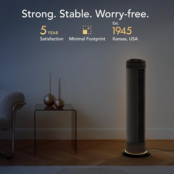 ARA® Oscillating Tower Fan with Ambient Light and Remote, 40 Inch, Quiet Powerful Standing Fan, 5 Speeds, Touch Control