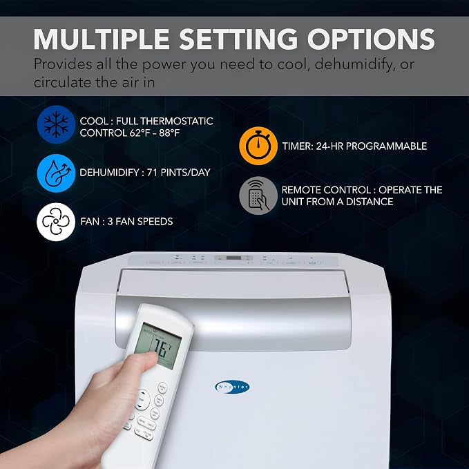 ARC-148MHP 14,000 BTU Portable Air Conditioner and 10,000 BTU Portable Air Heater with Dehumidifier and Fan for 500 Square