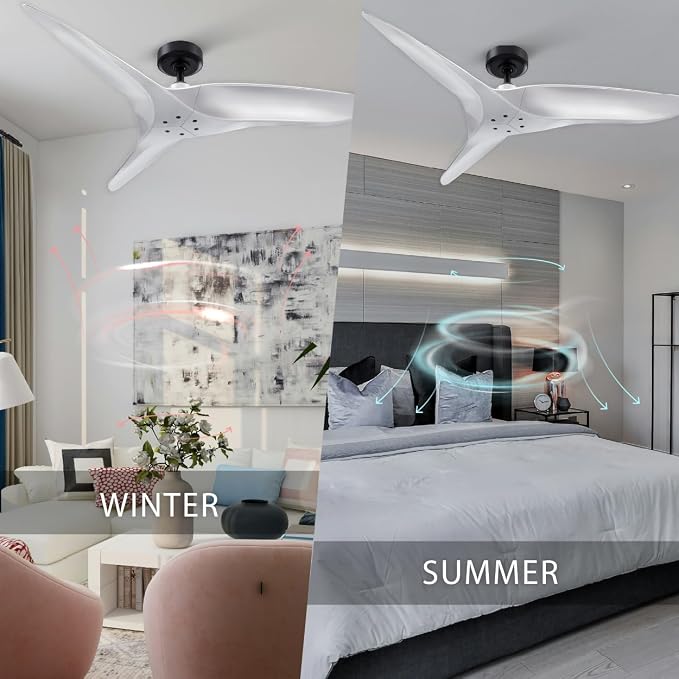ARC 52-Inch Modern Silver Ceiling Fan with Remote Control – No Light, Ultra Quiet DC Motor, Reversible 3-Blade Fan for Indoor