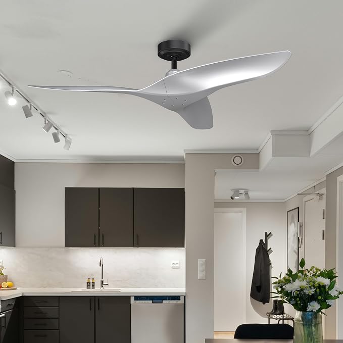 ARC 52-Inch Modern Silver Ceiling Fan with Remote Control – No Light, Ultra Quiet DC Motor, Reversible 3-Blade Fan for Indoor