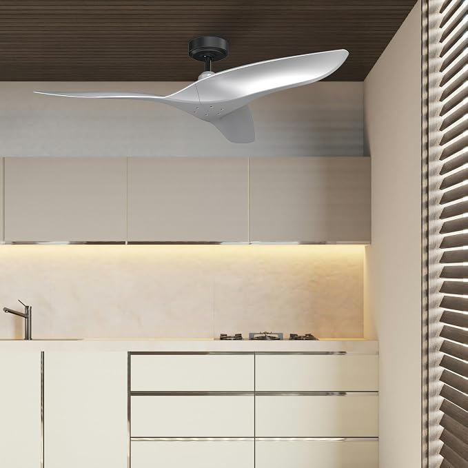 ARC 52-Inch Modern Silver Ceiling Fan with Remote Control – No Light, Ultra Quiet DC Motor, Reversible 3-Blade Fan for Indoor