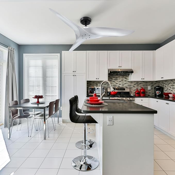 ARC 52-Inch Modern Silver Ceiling Fan with Remote Control – No Light, Ultra Quiet DC Motor, Reversible 3-Blade Fan for Indoor