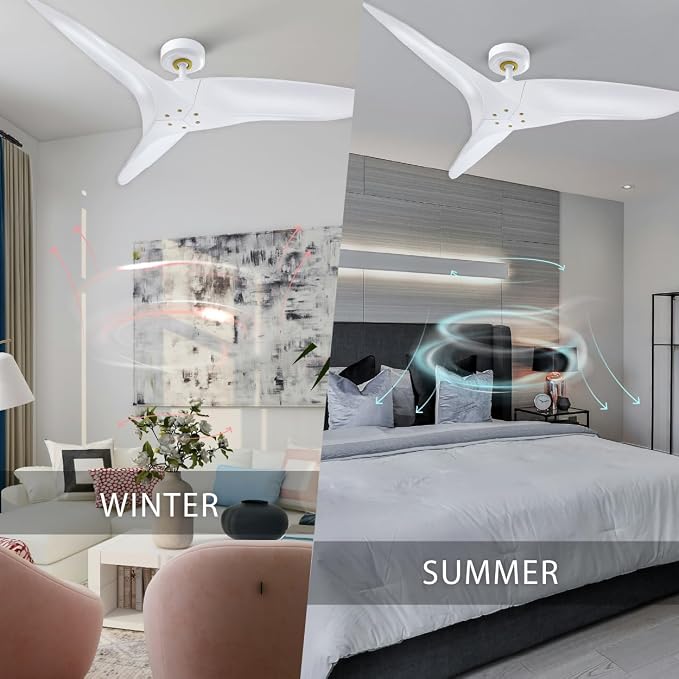 ARC 52-Inch Modern White Ceiling Fan with Remote Control – No Light, Ultra Quiet DC Motor, Reversible 3-Blade, alternate view