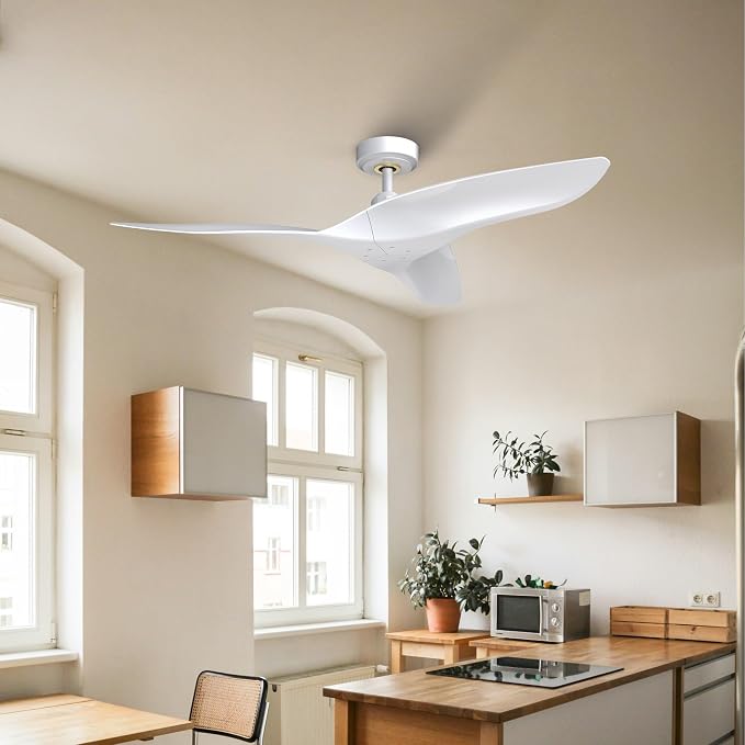 ARC 52-Inch Modern White Ceiling Fan with Remote Control – No Light, Ultra Quiet DC Motor, Reversible 3-Blade, alternate view