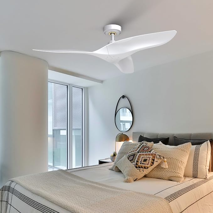 ARC 52-Inch Modern White Ceiling Fan with Remote Control – No Light, Ultra Quiet DC Motor, Reversible 3-Blade, alternate view