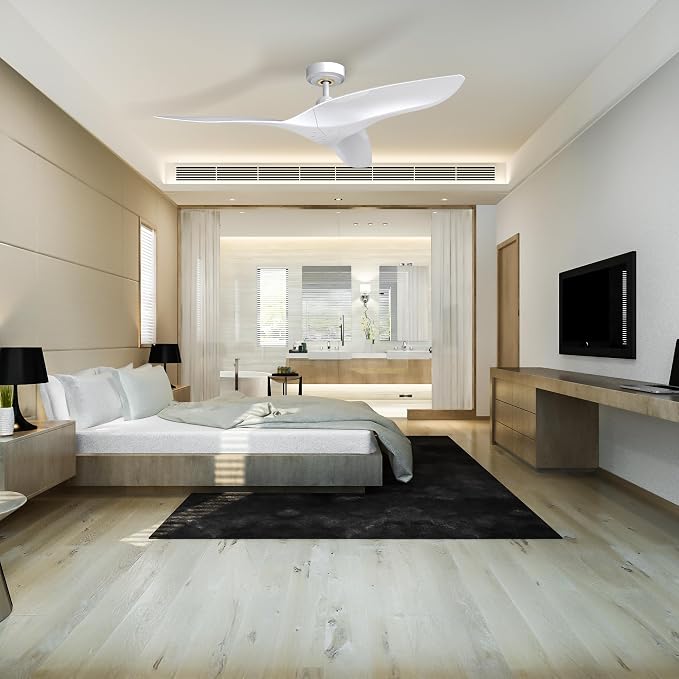 ARC 52-Inch Modern White Ceiling Fan with Remote Control – No Light, Ultra Quiet DC Motor, Reversible 3-Blade, alternate view