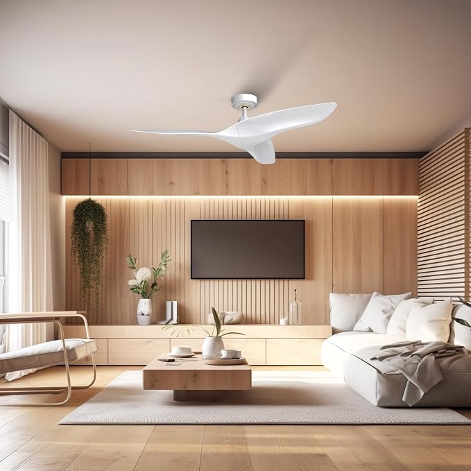 ARC 52-Inch Modern White Ceiling Fan with Remote Control – No Light, Ultra Quiet DC Motor, Reversible 3-Blade, alternate view