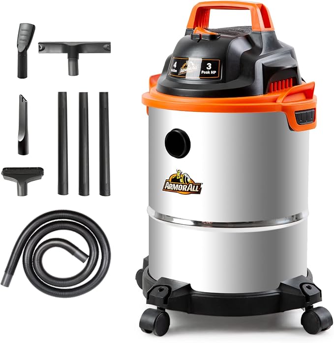 Armor All VO408S 0901 4 Gallon 3 Peak HP Stainless Steel Wet/Dry Vacuum, Orange, product image