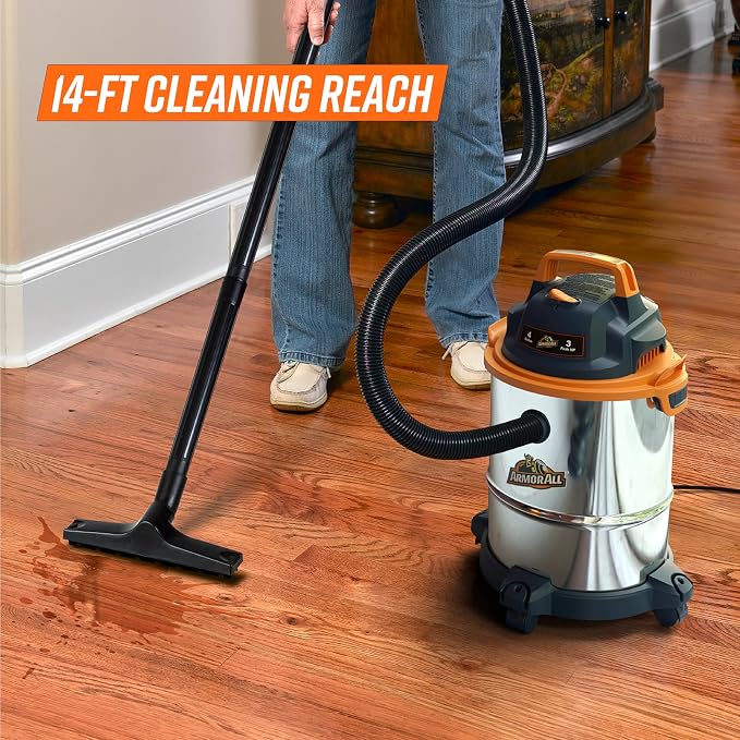 Armor All VO408S 0901 4 Gallon 3 Peak HP Stainless Steel Wet/Dry Vacuum, Orange, alternate product view 4