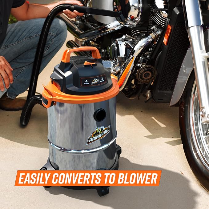 Armor All VO408S 0901 4 Gallon 3 Peak HP Stainless Steel Wet/Dry Vacuum, Orange, alternate product view 6