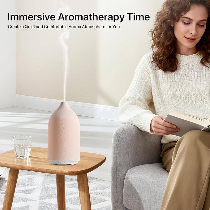 Aroma Diffuser,500ML Ceramic Ultrasonic Essential Oil Diffuser for Aromatherapy with 7-Color LED Light Waterless Auto Off for