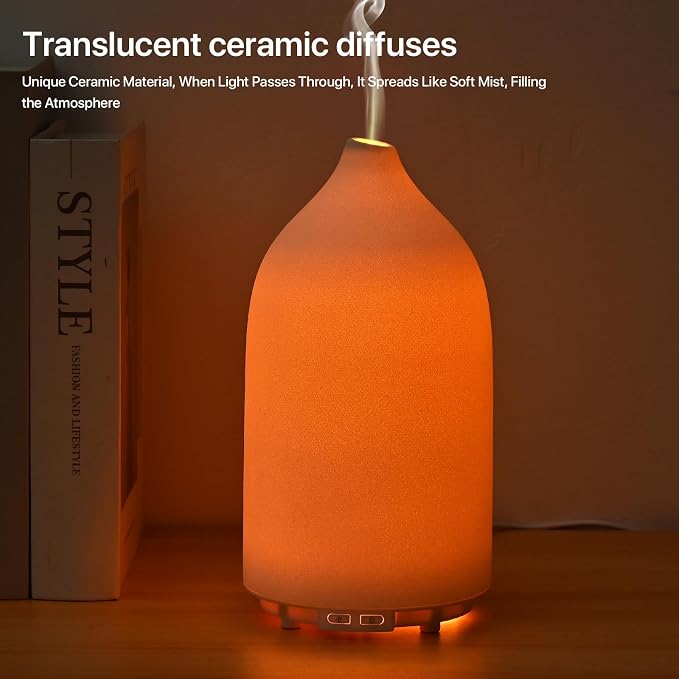Aroma Diffuser,500ML Ceramic Ultrasonic Essential Oil Diffuser for Aromatherapy with 7-Color LED Light Waterless Auto Off for