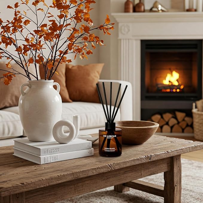 Aroma Diffuser for Home – Golden Reverie Reed Diffuser with Essential Oils – Long Lasting Room Scent Diffuser, Vanilla Pear