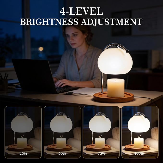Aroma Wax Melting Lamp Retro Wood Storage Tray Glass Candle Warmer Desk Lamp, Bedroom Bedside Ambient Table Lamp Home Decor