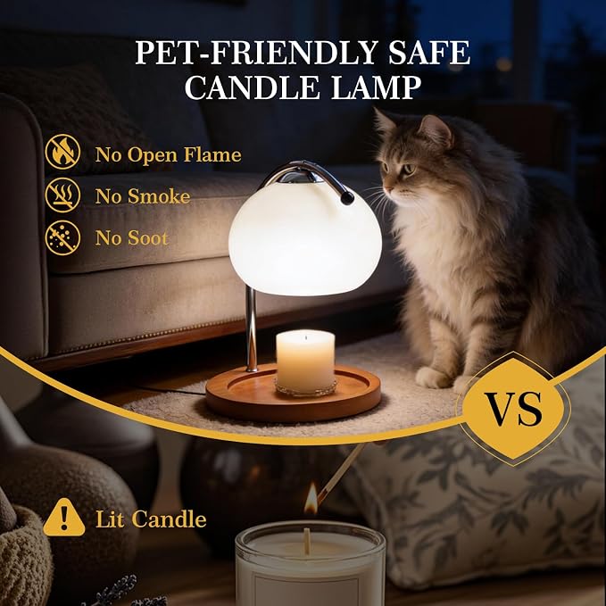 Aroma Wax Melting Lamp Retro Wood Storage Tray Glass Candle Warmer Desk Lamp, Bedroom Bedside Ambient Table Lamp Home Decor