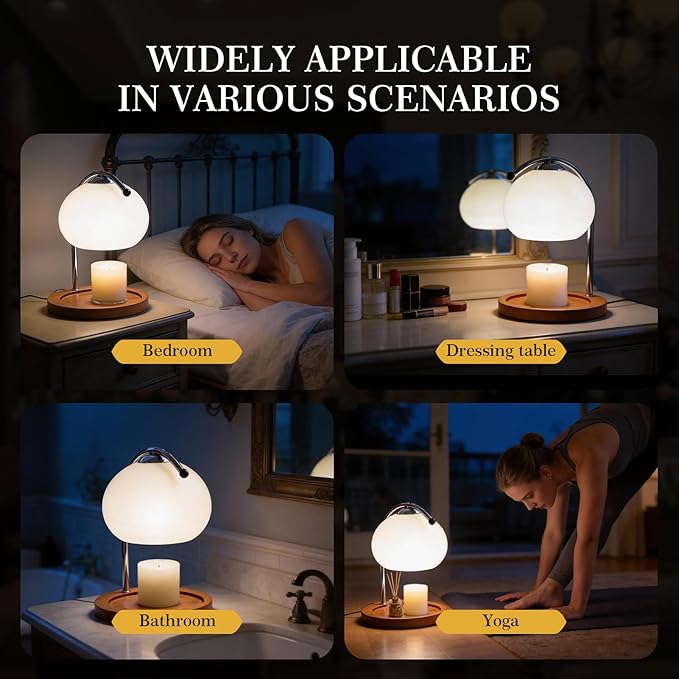 Aroma Wax Melting Lamp Retro Wood Storage Tray Glass Candle Warmer Desk Lamp, Bedroom Bedside Ambient Table Lamp Home Decor
