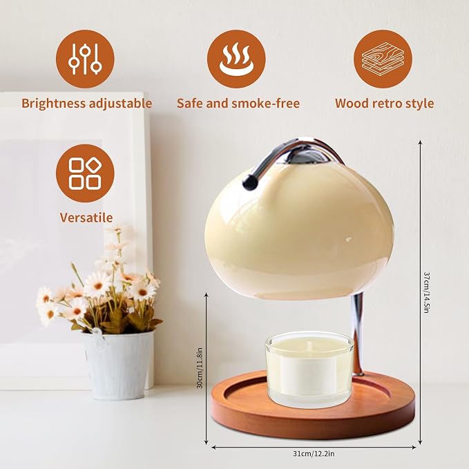 Aroma Wax Melting Lamp Retro Wood Storage Tray Glass Candle Warmer Desk Lamp, Bedroom Bedside Ambient Table Lamp Home Decor