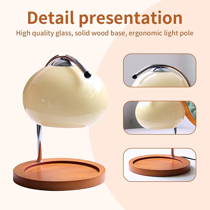 Aroma Wax Melting Lamp Retro Wood Storage Tray Glass Candle Warmer Desk Lamp, Bedroom Bedside Ambient Table Lamp Home Decor