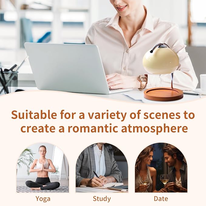 Aroma Wax Melting Lamp Retro Wood Storage Tray Glass Candle Warmer Desk Lamp, Bedroom Bedside Ambient Table Lamp Home Decor
