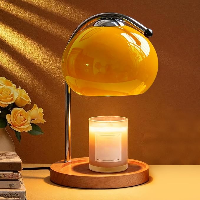 Aroma Wax Melting Lamp Retro Wood Storage Tray Glass Candle Warmer Desk Lamp Bedroom Bedside Ambient Table Lamp