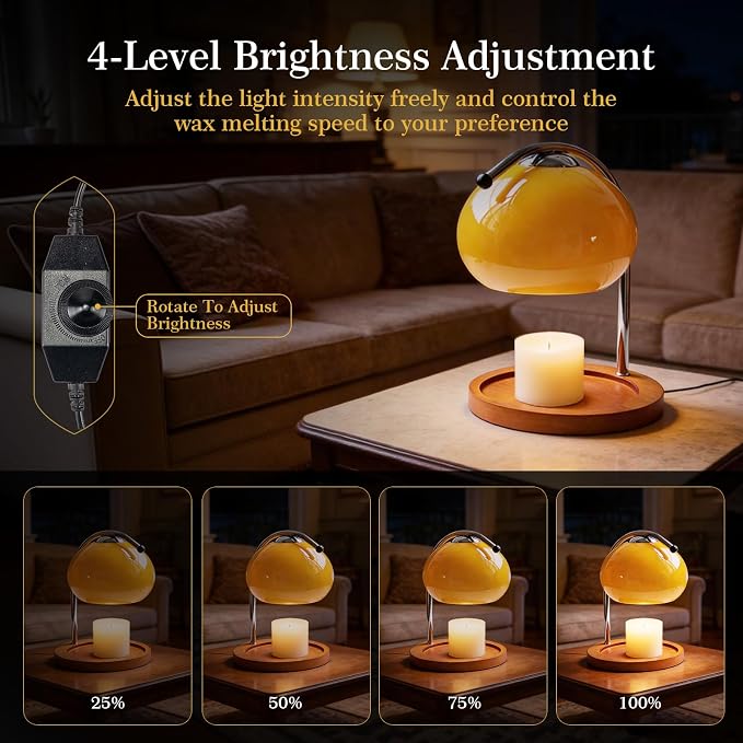 Aroma Wax Melting Lamp Retro Wood Storage Tray Glass Candle Warmer Desk Lamp Bedroom Bedside Ambient Table Lamp, alternate