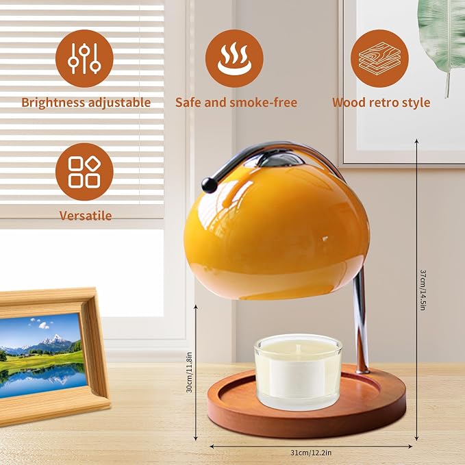 Aroma Wax Melting Lamp Retro Wood Storage Tray Glass Candle Warmer Desk Lamp Bedroom Bedside Ambient Table Lamp, alternate