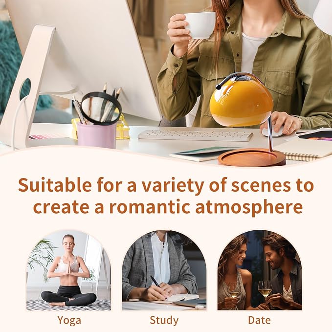 Aroma Wax Melting Lamp Retro Wood Storage Tray Glass Candle Warmer Desk Lamp Bedroom Bedside Ambient Table Lamp, alternate