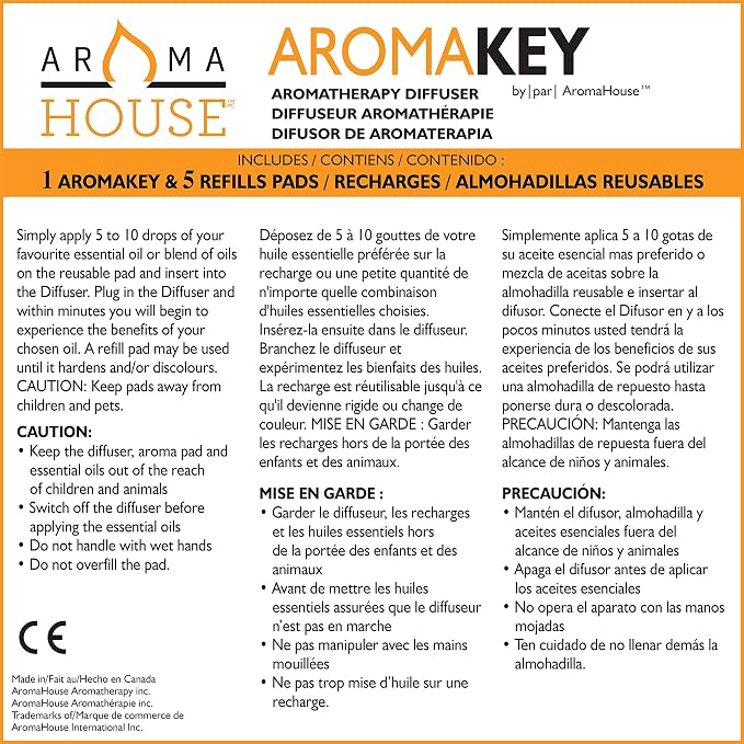 Aromakey USB Aromatherapy Diffuser with 5 Unscented Refill Pads for Bedroom - Bathroom - Kitchen - Home - Office - Car
