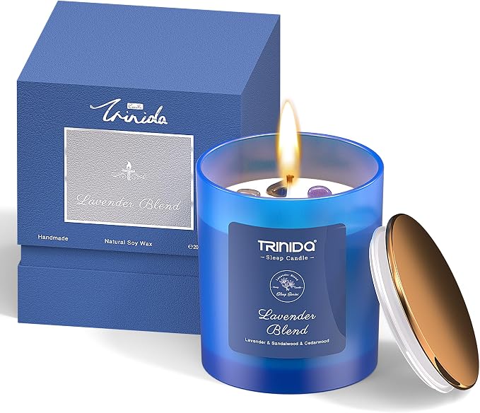 Aromatherapy Candle – Soy Candles with Crystal for Men, Natural Soy Wax Candles with Lavender & Sandalwood & Cedarwood