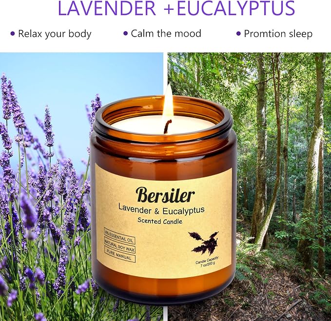 Aromatherapy Candles, 2 Pack Lavender Eucalyptus Scented Candles Stress Relief and Relax for Home & Bedroom Gift for Women
