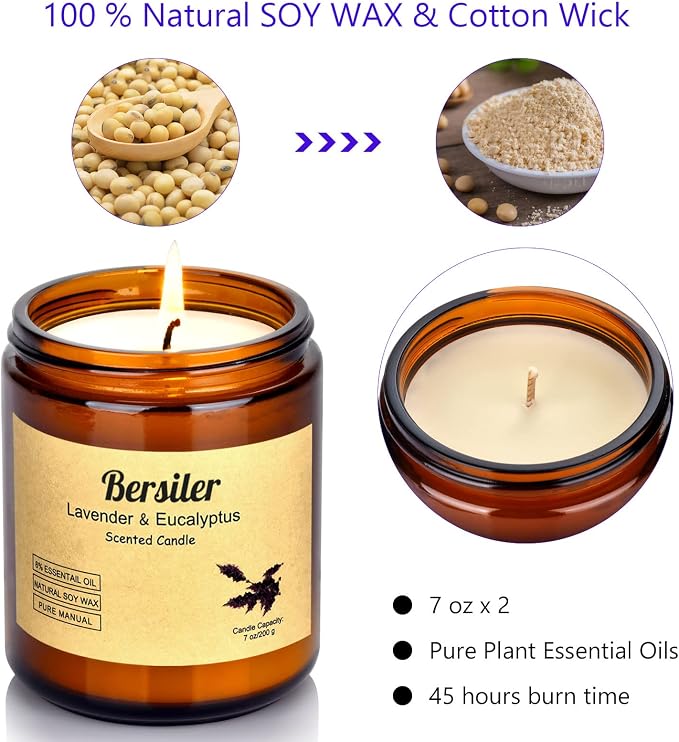 Aromatherapy Candles, 2 Pack Lavender Eucalyptus Scented Candles Stress Relief and Relax for Home & Bedroom Gift for Women