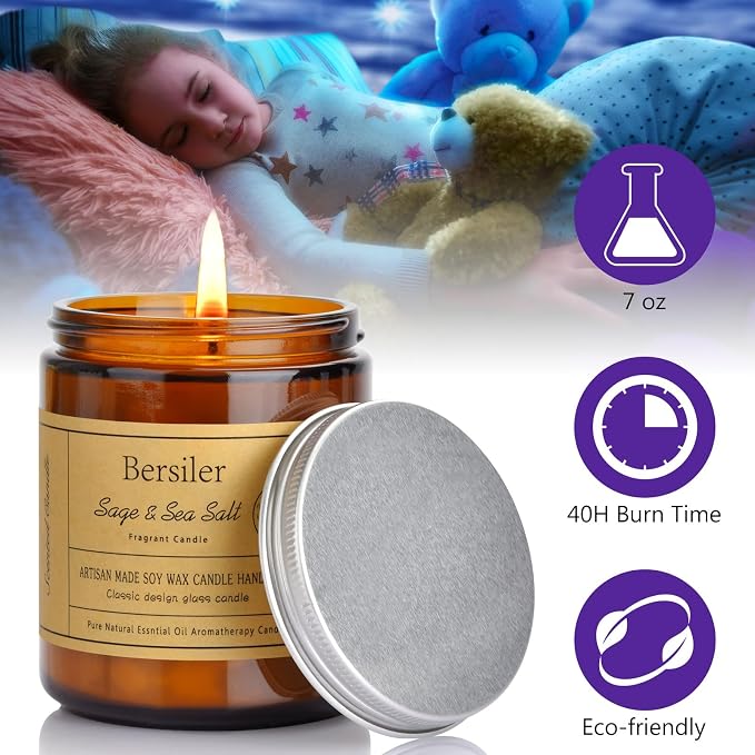 Aromatherapy Candles, Scented Candles, 7 OZ Sage Sea Salt Candles, Stress Relief and Relax for Home & Bedroom Gift for Women