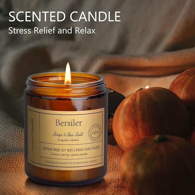 Aromatherapy Candles, Scented Candles, 7 OZ Sage Sea Salt Candles, Stress Relief and Relax for Home & Bedroom Gift for Women