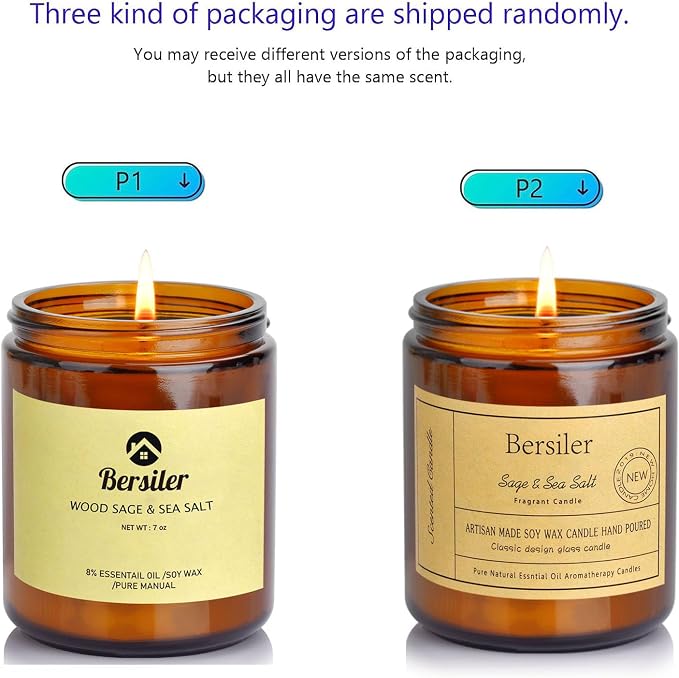 Aromatherapy Candles, Scented Candles, 7 OZ Sage Sea Salt Candles, Stress Relief and Relax for Home & Bedroom Gift for Women