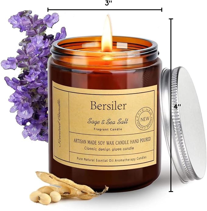 Aromatherapy Candles, Scented Candles, 7 OZ Sage Sea Salt Candles, Stress Relief and Relax for Home & Bedroom Gift for Women