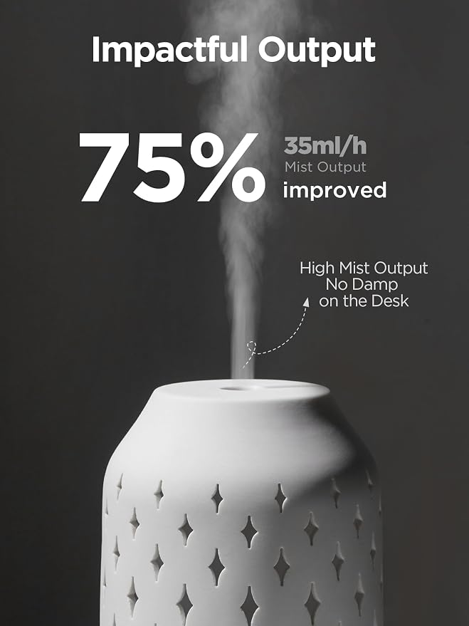 Aromatherapy Diffuser, 150ml Ceramic Diffuser Ultrasonic Humidifier Cool Mist Essential Oil Diffusers for Home Air Diffuser