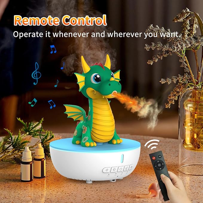 Aromatherapy Dragon Humidifier, 200ML Essential Oil Diffuser with Remote & Timer, White Noise Machine with 10 Soothing