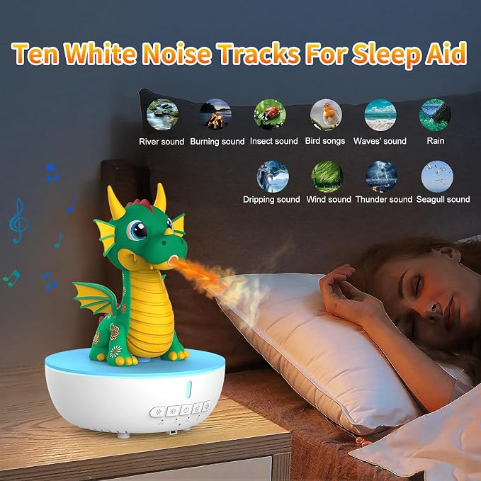 Aromatherapy Dragon Humidifier, 200ML Essential Oil Diffuser with Remote & Timer, White Noise Machine with 10 Soothing
