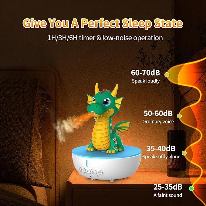 Aromatherapy Dragon Humidifier, 200ML Essential Oil Diffuser with Remote & Timer, White Noise Machine with 10 Soothing