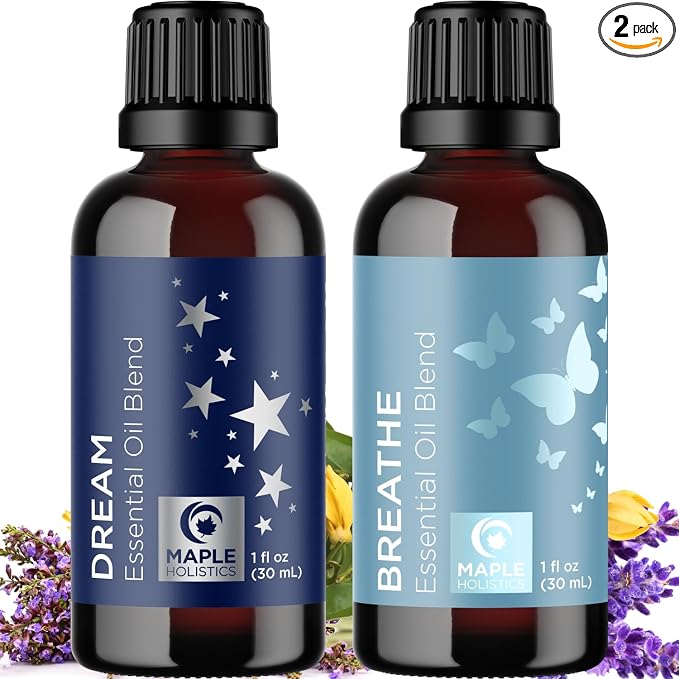 Aromatherapy Essential Oil Blends for Diffusers - Diffuser Essential Oil Set with Dream Essential Oil Blend and Breathe