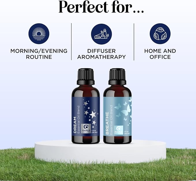 Aromatherapy Essential Oil Blends for Diffusers - Diffuser Essential Oil Set with Dream Essential Oil Blend and Breathe
