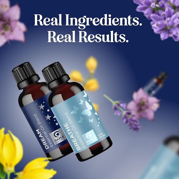 Aromatherapy Essential Oil Blends for Diffusers - Diffuser Essential Oil Set with Dream Essential Oil Blend and Breathe