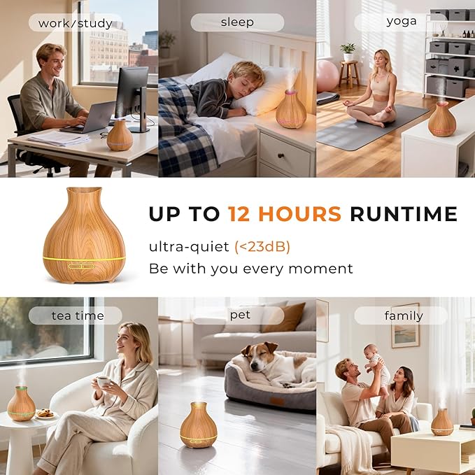 Aromatherapy Essential Oil Diffuser,2 PCS Humidifier with 550ml Lasting Mist Output Waterless Auto-Off Ultrasonic Diffusers