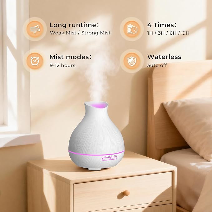 Aromatherapy Essential Oil Diffuser 550ml 12 Hours White Wood Grain Aroma Diffuser with Timer for Large Room, Home, Baby
