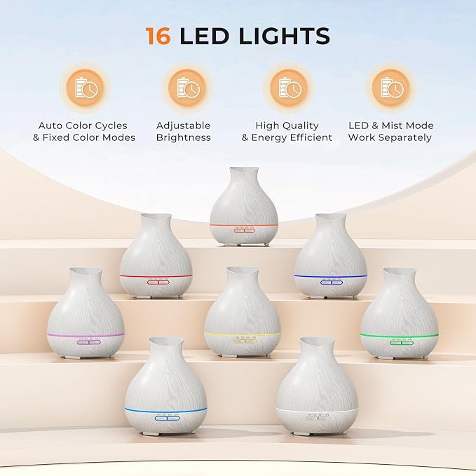 Aromatherapy Essential Oil Diffuser 550ml 12 Hours White Wood Grain Aroma Diffuser with Timer for Large Room, Home, Baby